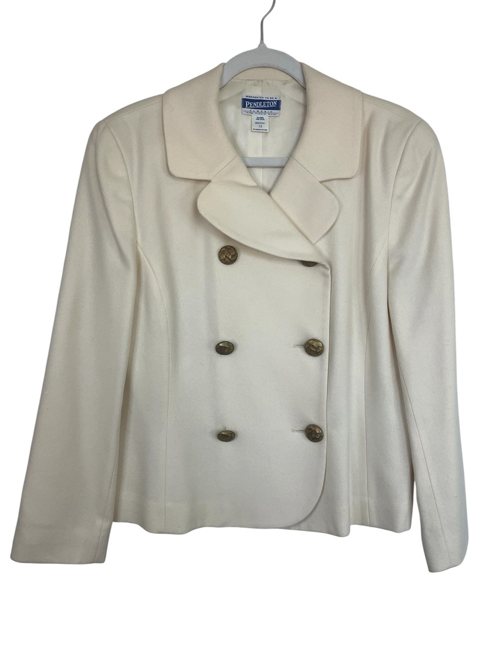 Vintage Pendleton Ivory Wool Double Breasted Blazer Jacket 12 Winter White